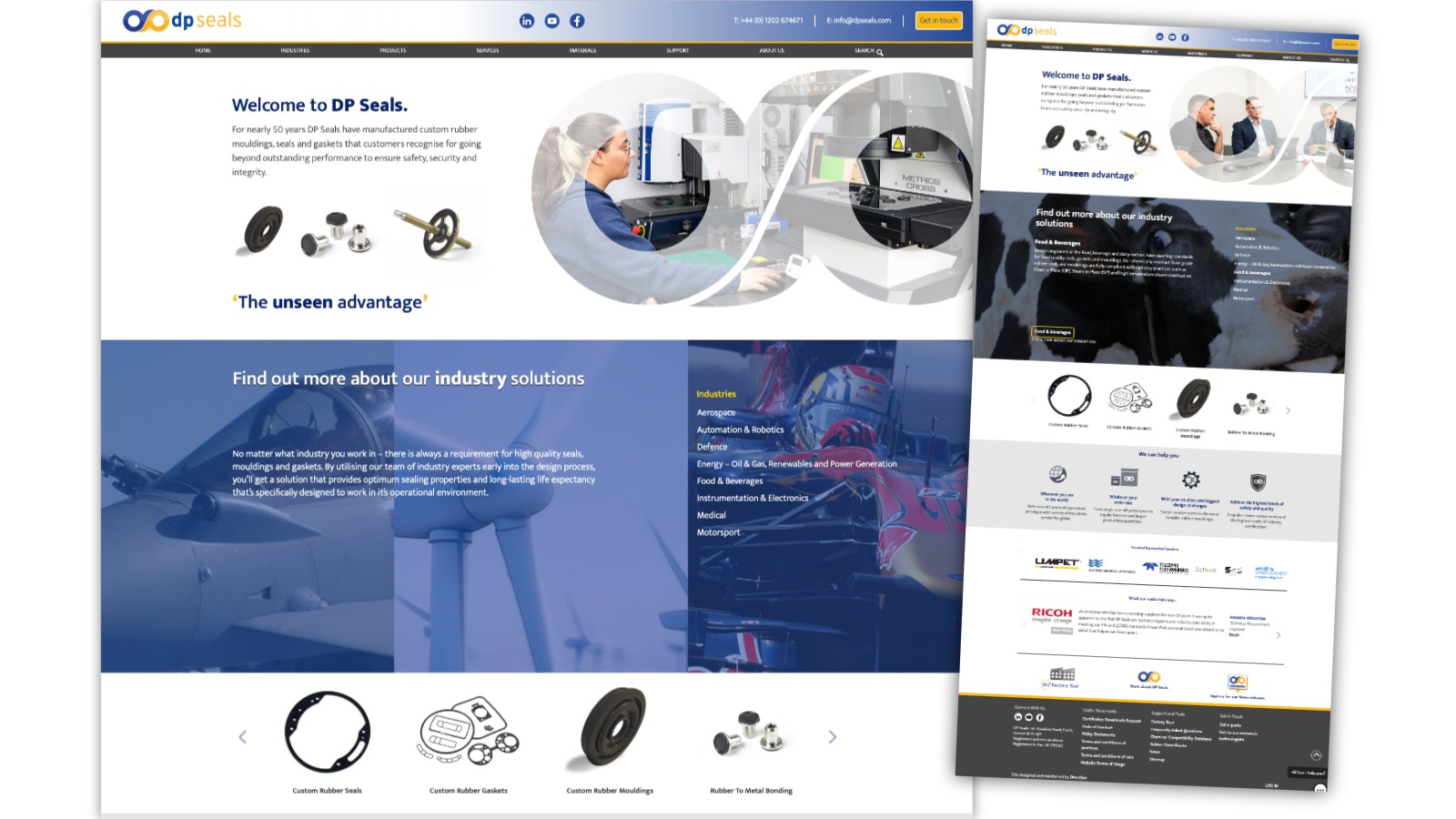 DP Seals' new homepage layout