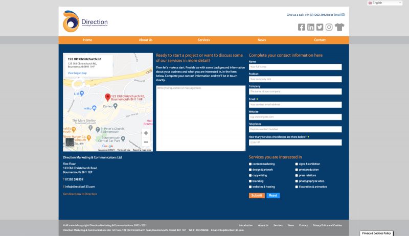 Direction Contact Page