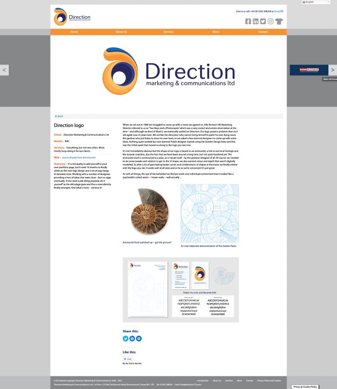 Direction Portfolio Page Screen