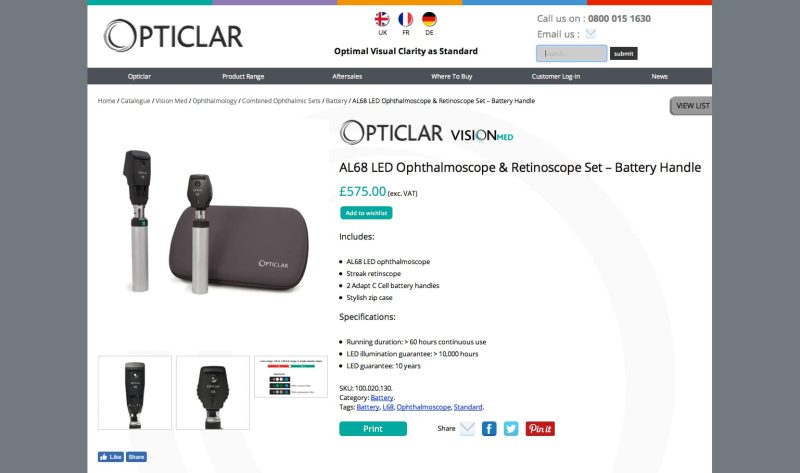 Opticlar Vision product sample page