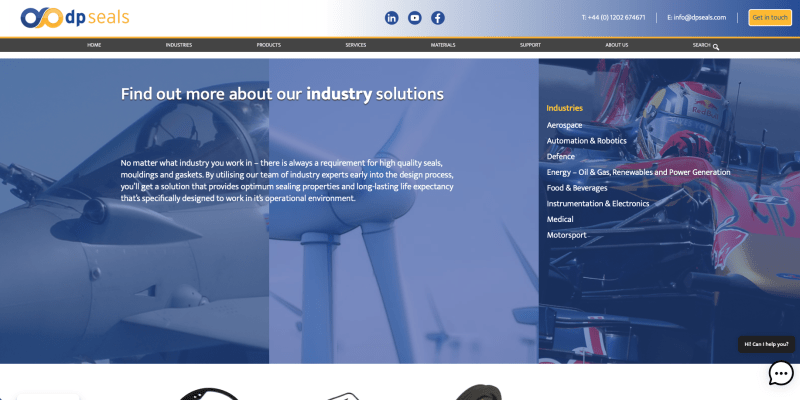 DP Seals homepage Industry panel